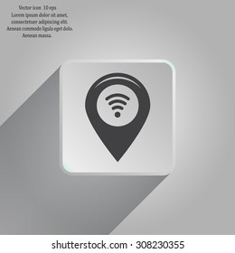 Grungy icon with map pointer with wi-fi symbol, on beige background
