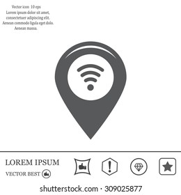 Grungy icon with map pointer with wi-fi symbol, on beige background
