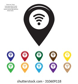 Grungy icon with map pointer with wi-fi symbol, on beige background