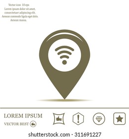 Grungy icon with map pointer with wi-fi symbol, on beige background