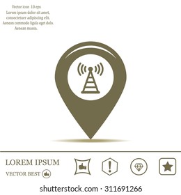 Grungy icon with map pointer with wi-fi symbol, on beige background