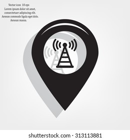 Grungy icon with map pointer with wi-fi symbol, on beige background