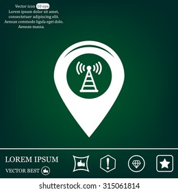 Grungy icon with map pointer with wi-fi symbol, on beige background