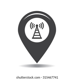 Grungy icon with map pointer with wi-fi symbol, on beige background