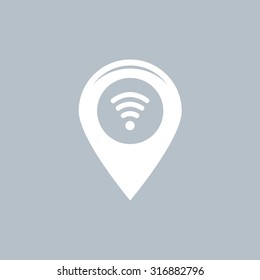 Grungy icon with map pointer with wi-fi symbol, on beige background