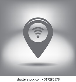 Grungy icon with map pointer with wi-fi symbol, on beige background