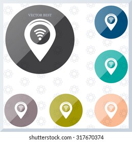 Grungy icon with map pointer with wi-fi symbol, on beige background