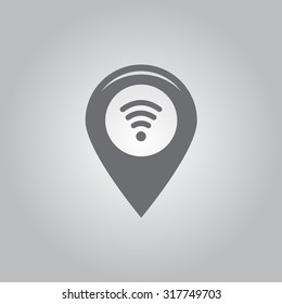 Grungy icon with map pointer with wi-fi symbol, on beige background