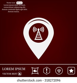 Grungy icon with map pointer with wi-fi symbol, on beige background