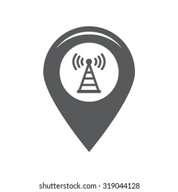 Grungy icon with map pointer with wi-fi symbol, on beige background