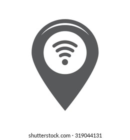 Grungy icon with map pointer with wi-fi symbol, on beige background