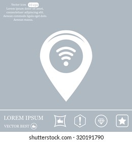 Grungy icon with map pointer with wi-fi symbol, on beige background