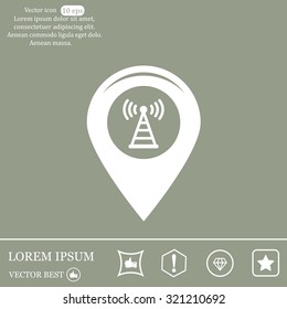 Grungy icon with map pointer with wi-fi symbol, on beige background