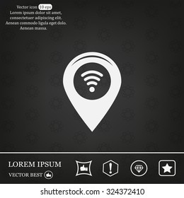 Grungy icon with map pointer with wi-fi symbol, on beige background