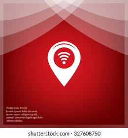 Grungy icon with map pointer with wi-fi symbol, on beige background