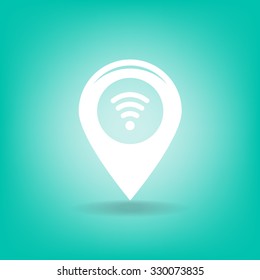 Grungy icon with map pointer with wi-fi symbol, on beige background