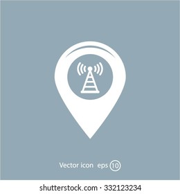 Grungy icon with map pointer with wi-fi symbol, on beige background