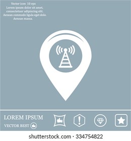 Grungy icon with map pointer with wi-fi symbol, on beige background