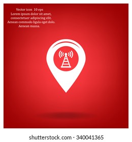 Grungy icon with map pointer with wi-fi symbol, on beige background