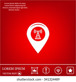 Grungy icon with map pointer with wi-fi symbol, on beige background