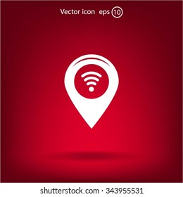 Grungy icon with map pointer with wi-fi symbol, on beige background