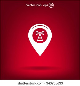 Grungy icon with map pointer with wi-fi symbol, on beige background