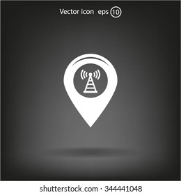 Grungy icon with map pointer with wi-fi symbol, on beige background