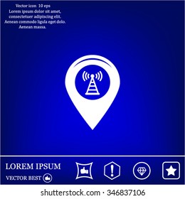 Grungy icon with map pointer with wi-fi symbol, on beige background