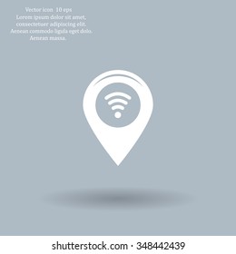 Grungy icon with map pointer with wi-fi symbol, on beige background