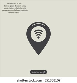 Grungy icon with map pointer with wi-fi symbol, on beige background