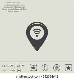 Grungy icon with map pointer with wi-fi symbol, on beige background