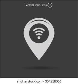 Grungy icon with map pointer with wi-fi symbol, on beige background