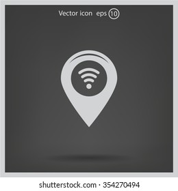Grungy icon with map pointer with wi-fi symbol, on beige background