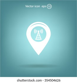 Grungy icon with map pointer with wi-fi symbol, on beige background
