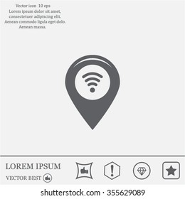 Grungy icon with map pointer with wi-fi symbol, on beige background