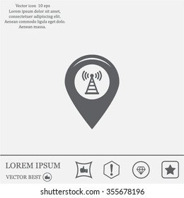 Grungy icon with map pointer with wi-fi symbol, on beige background