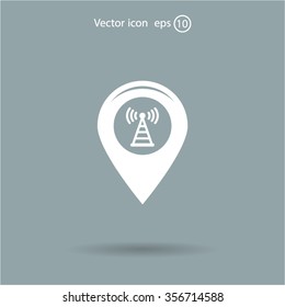 Grungy icon with map pointer with wi-fi symbol, on beige background