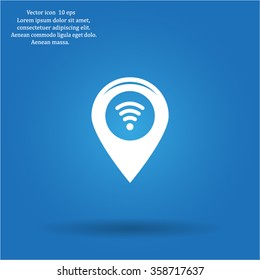 Grungy icon with map pointer with wi-fi symbol, on beige background