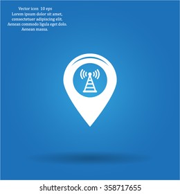 Grungy icon with map pointer with wi-fi symbol, on beige background