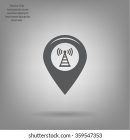 Grungy icon with map pointer with wi-fi symbol, on beige background