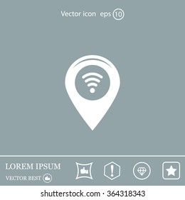 Grungy icon with map pointer with wi-fi symbol, on beige background