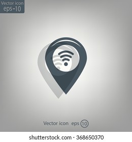 Grungy icon with map pointer with wi-fi symbol, on beige background