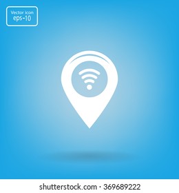 Grungy icon with map pointer with wi-fi symbol, on beige background