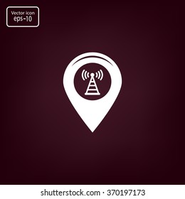 Grungy icon with map pointer with wi-fi symbol, on beige background
