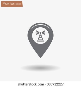 Grungy icon with map pointer with wi-fi symbol, on beige background