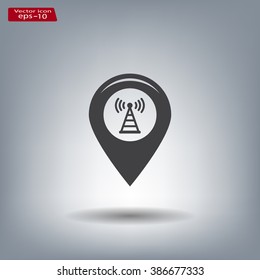 Grungy icon with map pointer with wi-fi symbol, on beige background