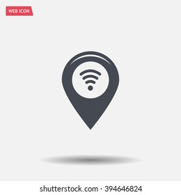 Grungy icon with map pointer with wi-fi symbol, on beige background