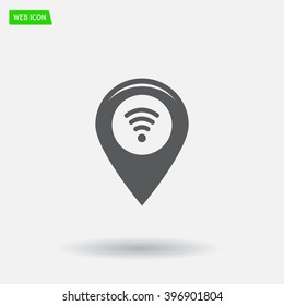 Grungy icon with map pointer with wi-fi symbol, on beige background