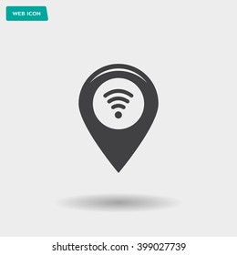Grungy icon with map pointer with wi-fi symbol, on beige background