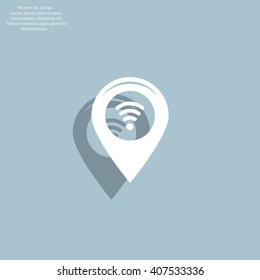 Grungy icon with map pointer with wi-fi symbol, on beige background